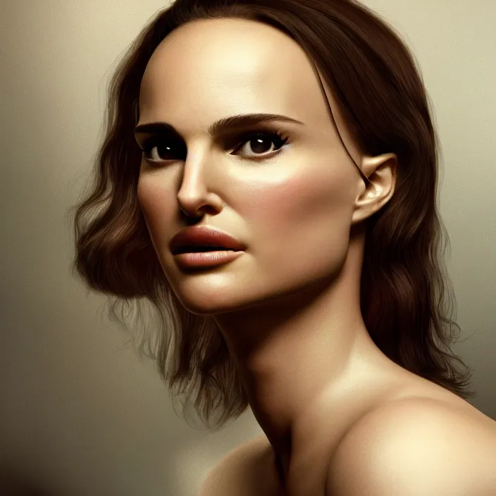 Image similar to a portrait of natalie portman by salvador dali, highly detailed, 3 d render, vray, octane, realistic lighting, photorealistic
