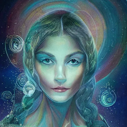 Image similar to beautiful detailed artistic portrait of a person travelling between different astral planes. reality is more than you think. grainy and rough. fine detail. soft colour scheme. artistic painting by lurid ( 2 0 2 2 ). featured on deviantart.