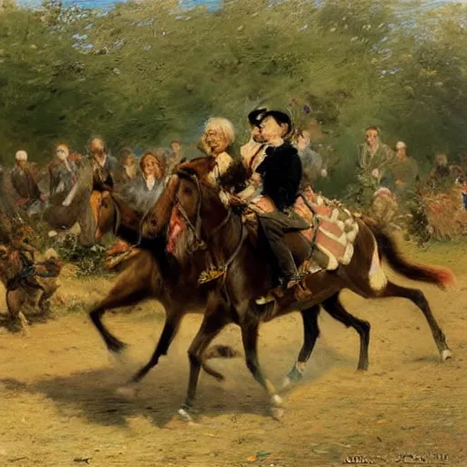 Prompt: the gish gallop by ernest meissonier, rosa bonheur, oil on canvas, 1 8 7 5