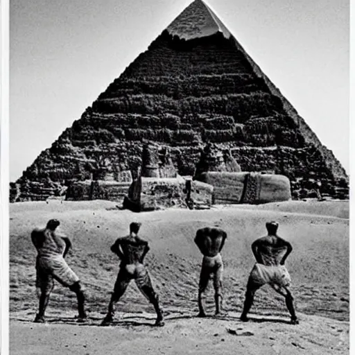 Prompt: tom of finland erecting of the pyramids in soviet russia