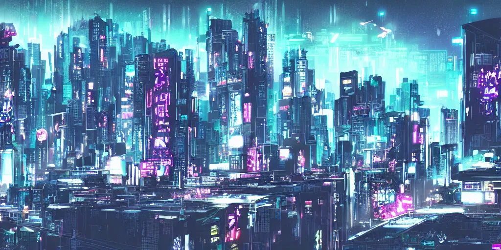 Image similar to city in the style of cyberpunk with a gigantic building in the middle, space sky, anime illustration,