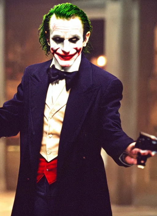 Image similar to film still of Robin Williams as The Joker in The Dark Knight, 4k