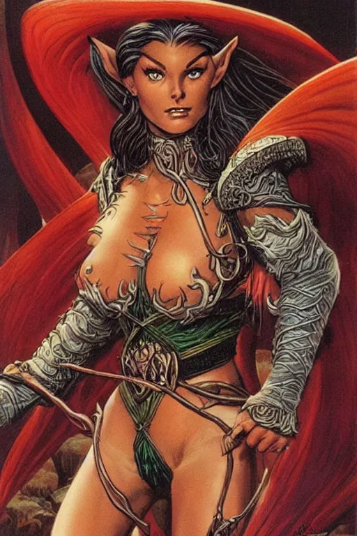 Image similar to A beautiful Elf woman by larry Elmore, Jeff easley and Frank Frazetta, and Boris Valejo