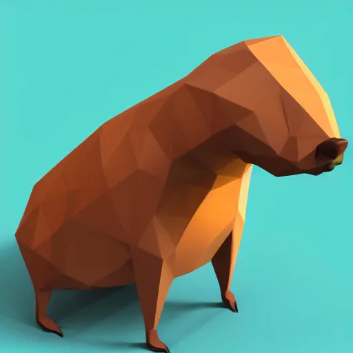 Image similar to low polygon render of a capybara on a white backround, isometric 3 d, ultra hd