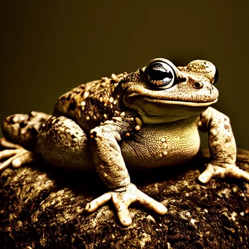 Prompt: toad philosopher, swamp, hyperrealism, symmetric, by Irving Penn, bokeh top cinematic lighting , cinematic mood, very detailed, shot in canon