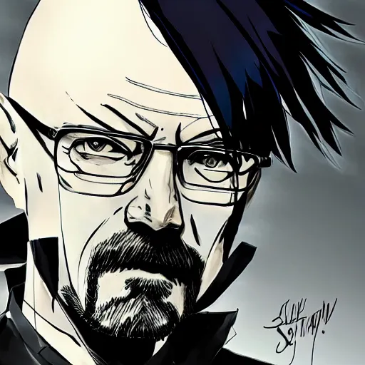 Image similar to walter white in tokyo ghoul manga by sui ishida, illustration in style of sui ishida, 4 k hd