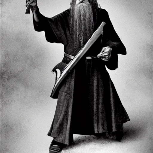 Prompt: 📷 Dumbledore with a sawed-off shotgun