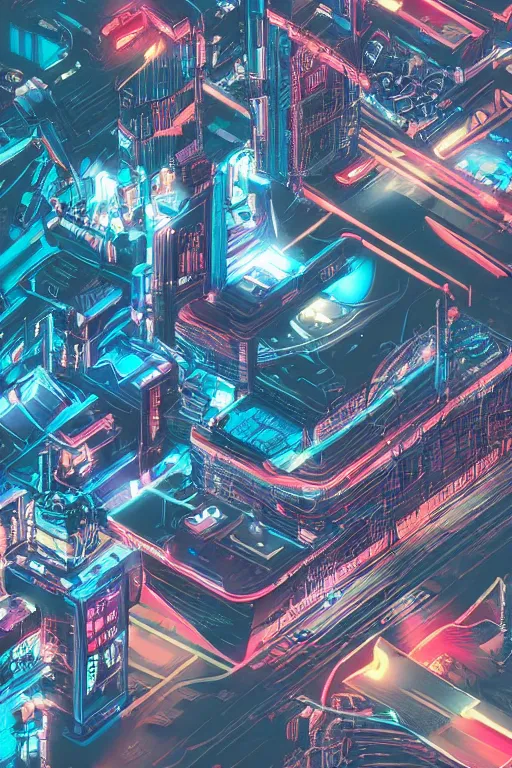 Image similar to cyberpunk city with a flight vehicle glowing in the sky, neon sign, bottom view, wide shot, bladerunner, digital illustration, concept art