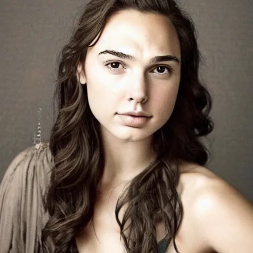 Prompt: a beautiful young girl who looks like gal gadot and rebecca fergueson portrait photo