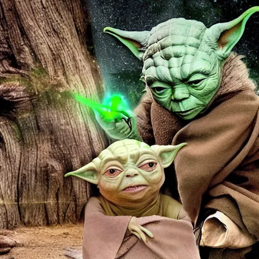 Prompt: a civilization of members of Yoda's species interacting with eachother, award winning nature photograph