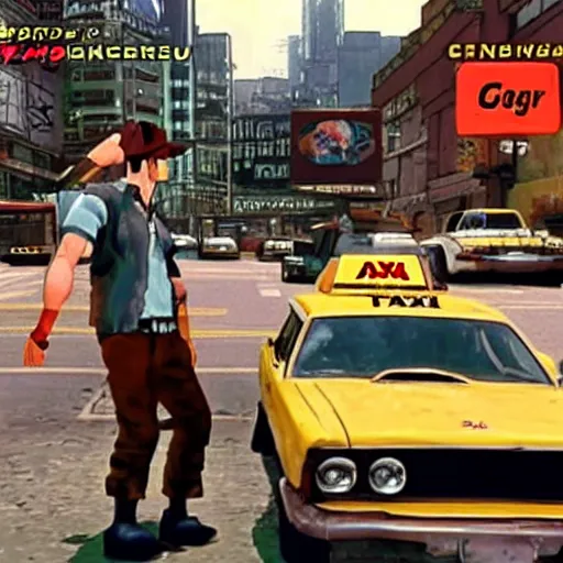 Prompt: a still of from the movie taxi driver crossover with the game chrono trigger