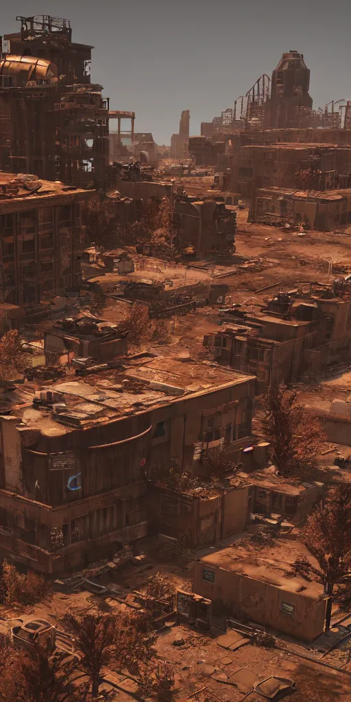 Image similar to lone giant rusted bitcoin building, post - apocalyptic wasteland, unreal 5 render, ray tracing, 8 k