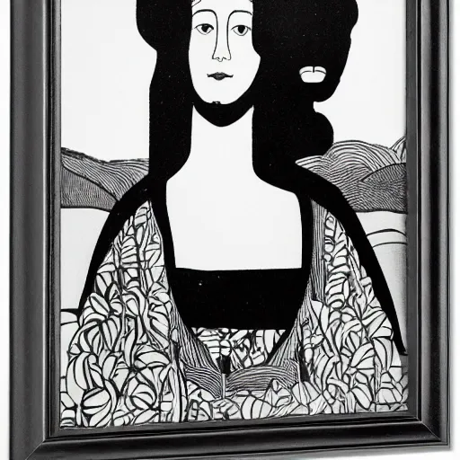 Image similar to a portrait of a character in a scenic environment by aubrey beardsley