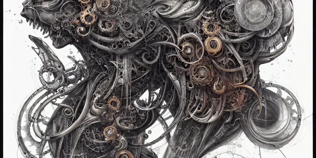 Prompt: biomechanical typography by hr giger and james jean and peter mohrbacher