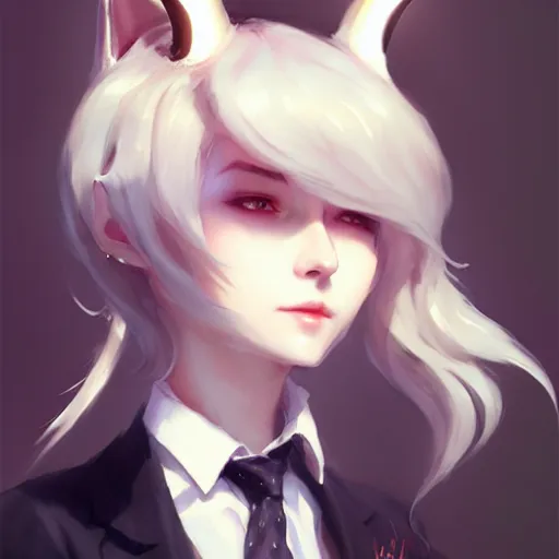 Prompt: character design portrait of a beatiful anthropomorphic furry dragon girl with dragon horns, wearing a suits, looking at the camera, 4 k, concept art, by wlop, wenjun lin, watercolor, ilya kuvshinov, artgerm, krenz cushart, pixiv.