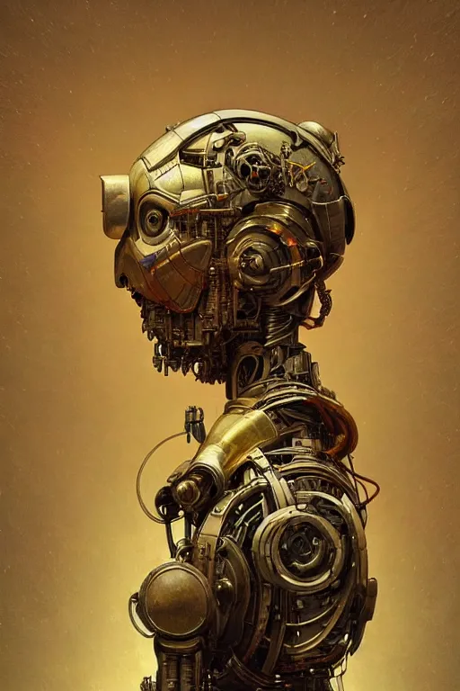 Image similar to beautiful portrait of a very old robot, intricate, dystopian toy, sci - fi, extremely detailed, digital painting, sculpted in zbrush, artstation, concept art, smooth, sharp focus, illustration, chiaroscuro lighting, golden hour, golden ratio, rule of thirds, incredible art by artgerm greg rutkowski alphonse mucha simon stalenhag