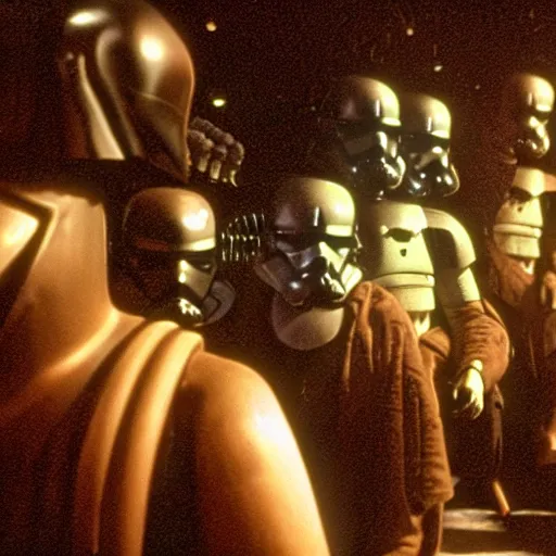 Image similar to crowd of star wars cantina aliens, production still