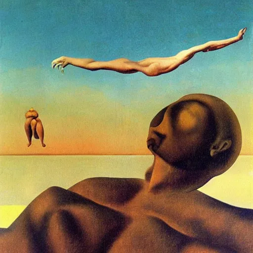 Image similar to the cardinality of the continuum, the cobordism of icarus painted by Dali and Magritte