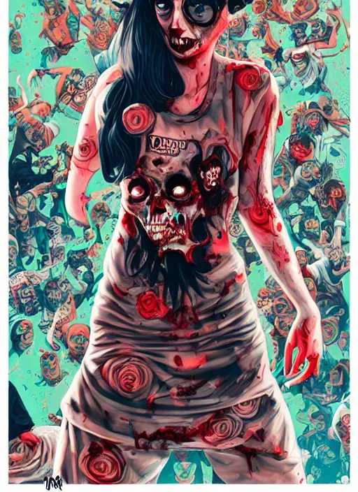 Image similar to zombie girl hiphop streetwear drip, tristan eaton, victo ngai, artgerm, rhads, ross draws