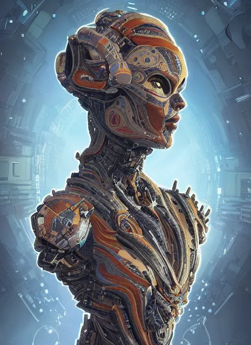 Image similar to symmetry!! portrait of alien made of parts of an astronaut in the style of horizon zero dawn, machine face, intricate, elegant, highly detailed, digital painting, artstation, concept art, smooth, sharp focus, illustration, art by artgerm and greg rutkowski and alphonse mucha, 8 k