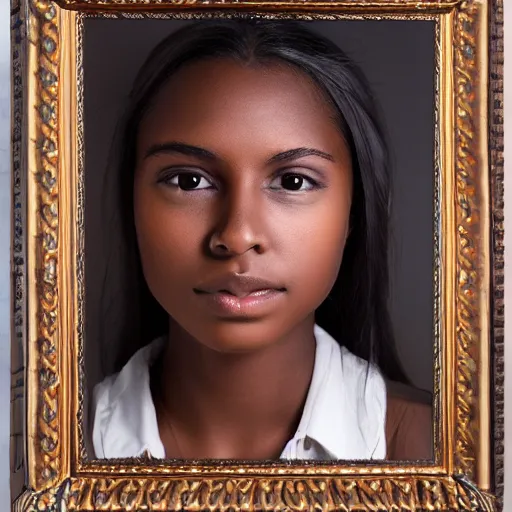 Image similar to Portrait of a dark skinned young woman who looks native american at a mall, highly detailed, photograph, award winning,