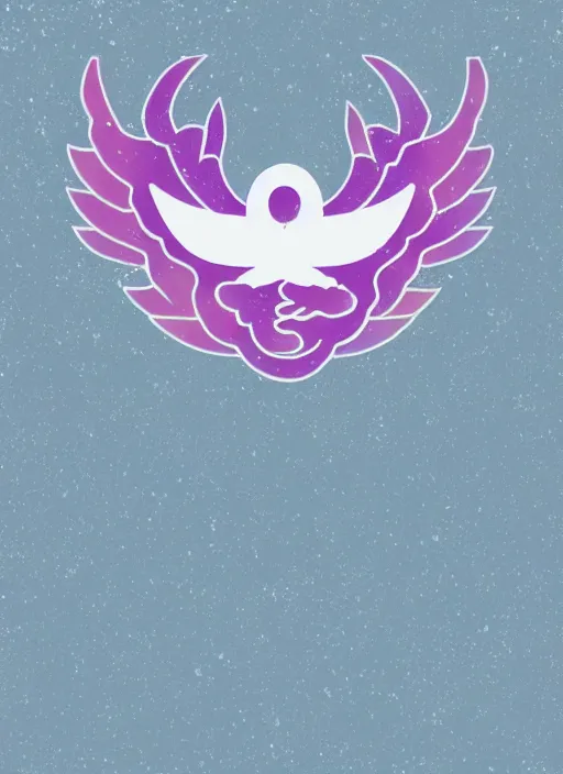 Prompt: white phoenix on salt crystals simple background simplified design geometric graphic design flying phoenix in the deep bluish grey slight pink pight clouds thick