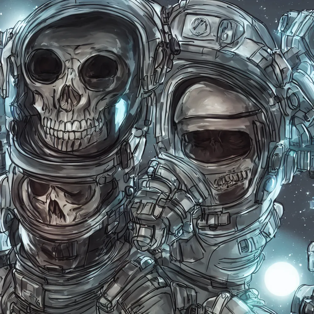 Prompt: headshot of a skull in a space helmey. cosmonaut, art by massiveface, 8 k, ultra detailed