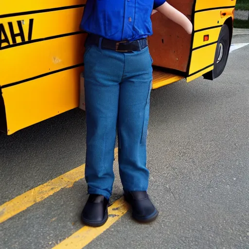 Prompt: school bus driver with fat legs