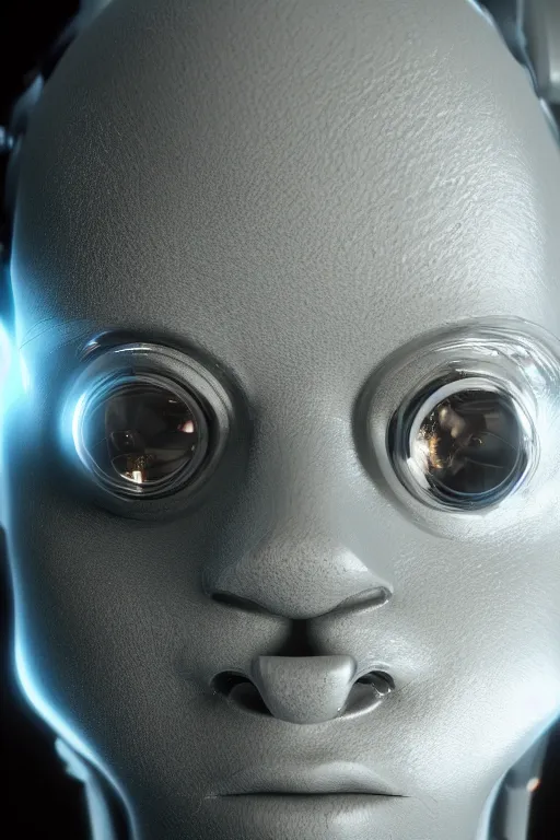 Image similar to closeup shot of a cyborg head, macro shot, dof, cinematic, volumetric lighting, studio shot, octane render, 4 k