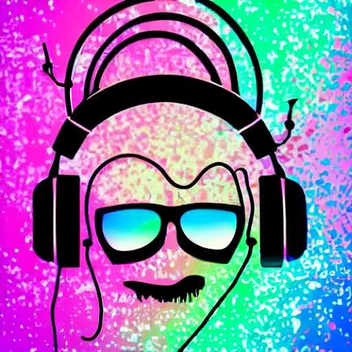Prompt: detailed artwork of a hardcore music dj at an stage festival rave in the style of Sandra Pelser, headphones, sunglasses, stage speakers