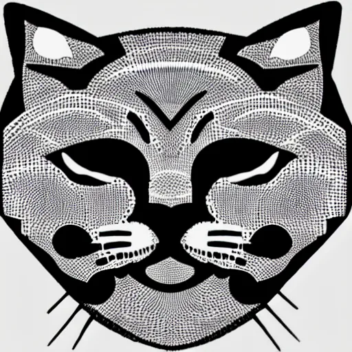 Image similar to geometric cat ,openwork, black and white, white background , clipart