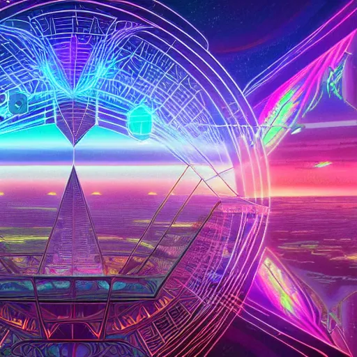 Image similar to matte painting of the sacred geometry of cyberpunk, brilliant colors, extremely detailed, very very detailed, in the style of alena aenami by Alex grey, HD, 4k, 8k