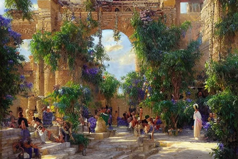 Prompt: ancient city of Babylon, hanging gardens of babylon. By Konstantin Razumov, highly detailed