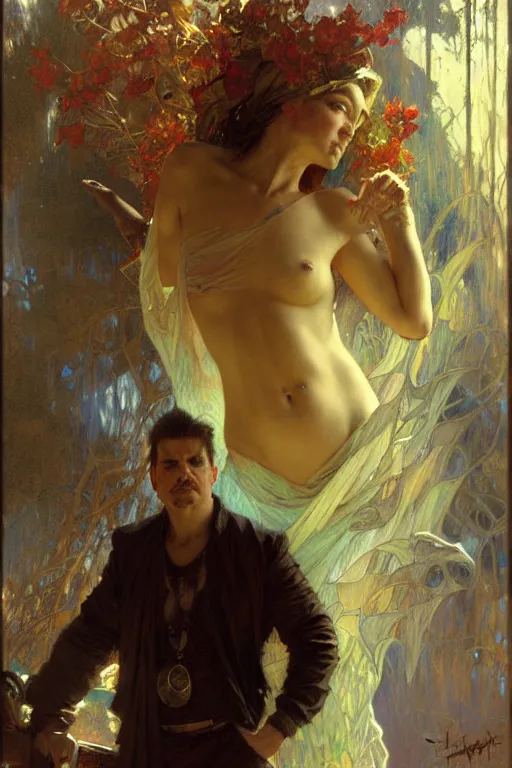 Image similar to zak bagans, painting by gaston bussiere, craig mullins, greg rutkowski, alphonse mucha