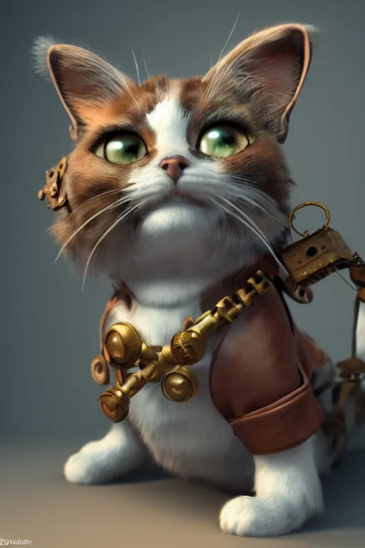 Image similar to A cute Steampunk calico cat, unreal engine, octane render