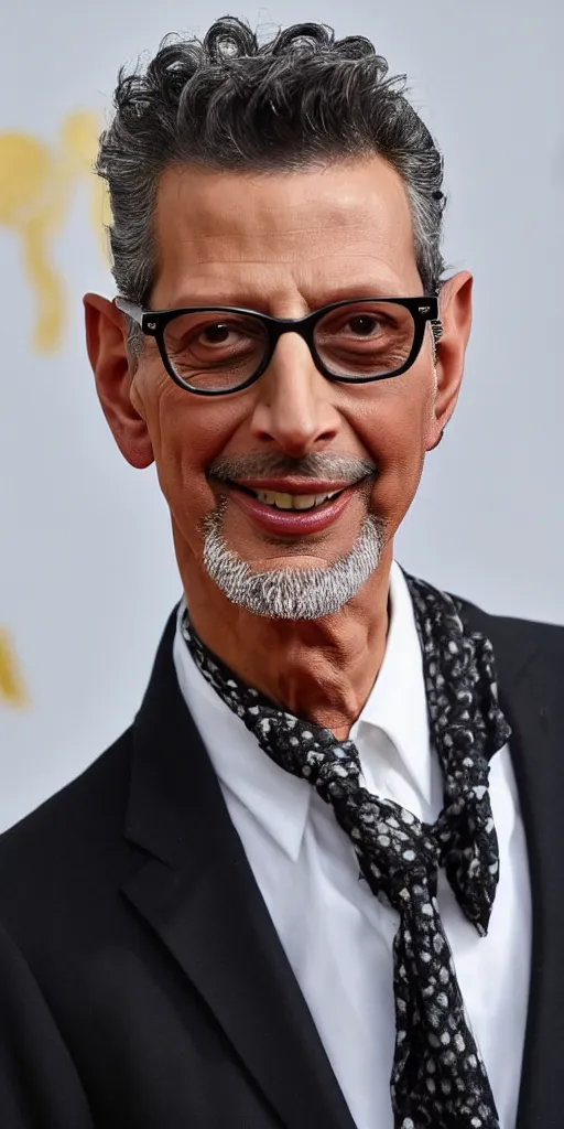 Image similar to a photo of jeff goldblum with a long giraffe neck