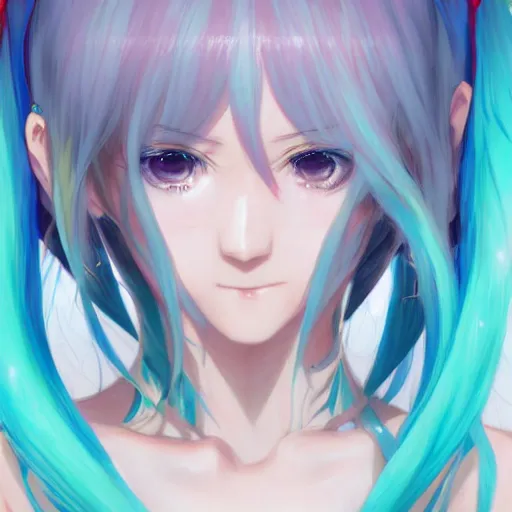 Prompt: anime portrait of Hatsune Miku, long hair, double tail, watery eyes, by Stanley Artgerm Lau, WLOP, Rossdraws, James Jean, Andrei Riabovitchev, Marc Simonetti, and Sakimichan, trending on artstation