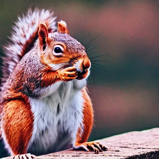 Image similar to close up of squirrel eating nuts, cinematographic shot,