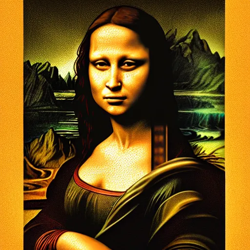 Prompt: Lara Croft panted in the style of the Mona Lisa by Leonardo Davinci,