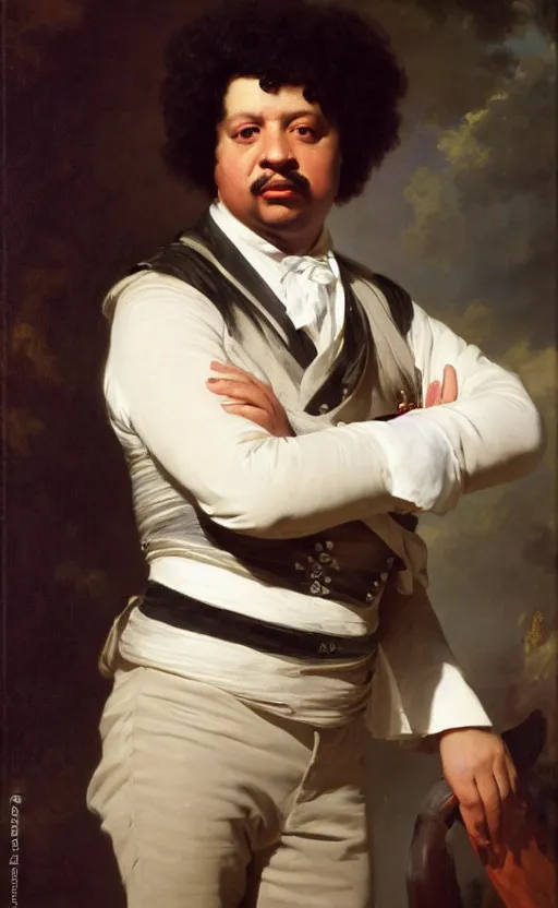 Prompt: Portrait of Alexandre Dumas, oil on canvas, highly detailed,, by Franz Xaver Winterhalter, 8k