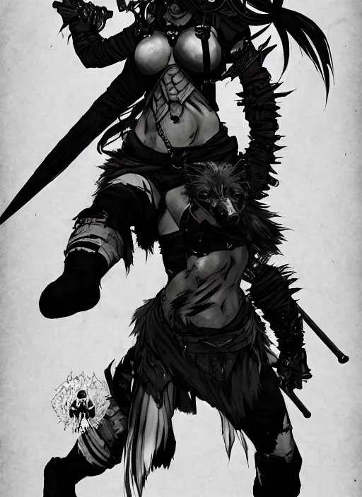 Prompt: Full body portrait of female gnoll mage wielding mystic powers. In style of Yoji Shinkawa and Hyung-tae Kim, trending on ArtStation, dark fantasy, great composition, concept art, highly detailed, dynamic pose.