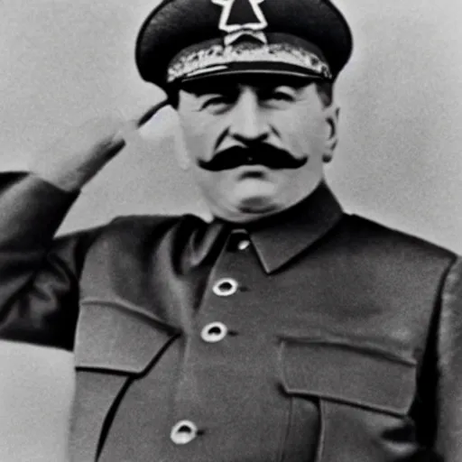 Prompt: stalin wearing cap with g symbol
