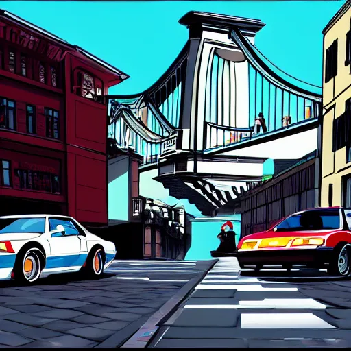 Image similar to initial d set in budapest, anime art,