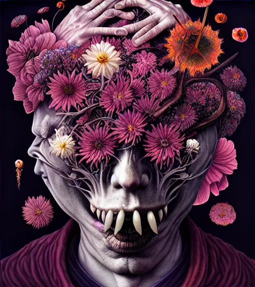 Image similar to portrait, nightmare anomalies, flowers by dariusz zawadzki, kenneth blom, mental alchemy, james jean, pablo amaringo, naudline pierre, contemporary art, hyper detailed