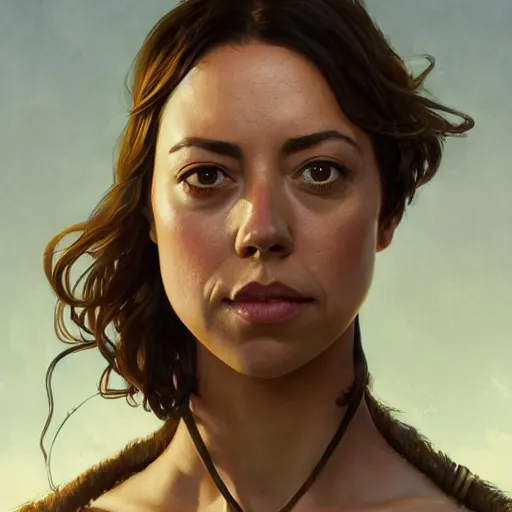 Prompt: Aubrey Plaza as a captain in the early bronze age, intricate, highly detailed, digital painting, artstation, concept art, sharp focus, illustration, art by greg rutkowski and alphonse mucha
