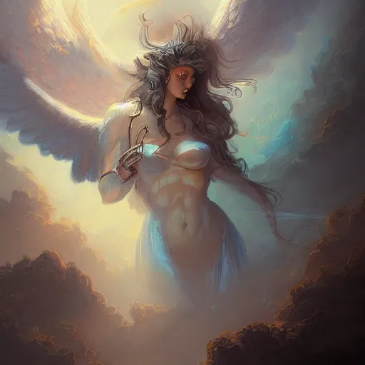 Prompt: painting of an angel made out of trees in the style of peter mohrbacher, kev walker, highly detailed, epic composition, trending on artstation