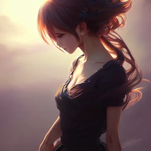 Prompt: anime girl, dress, windswept, black crown, upper body, d & d, fantasy, intricate, backlit, realistic lighting, elegant, highly detailed, digital painting, artstation, concept art, smooth, sharp focus, illustration, art by artgerm, greg rutkowski, alphonse mucha