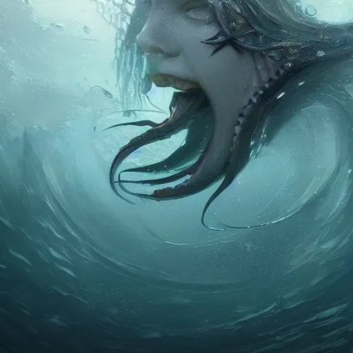 Image similar to a horrific siren of the sea, artstation, cgsociety