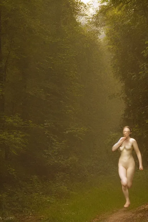 Prompt: runninh through the woods,long exposure, bouguereau