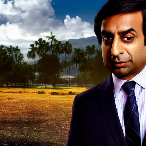 Image similar to Raj Koothrappali as Saul Goodman, promo poster, clouds in the background